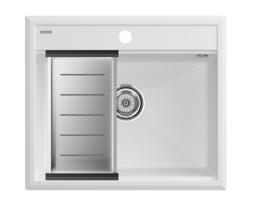 Мойка кухонная Paulmark PM115951-WH+A375-BS 59х51 белый/брашированная нержавеющая сталь